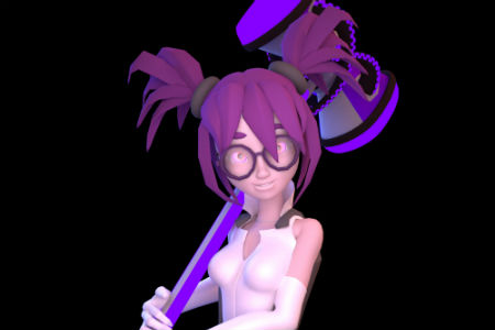 Dr. Smash character art: a figure with purple hair and a very large hammer